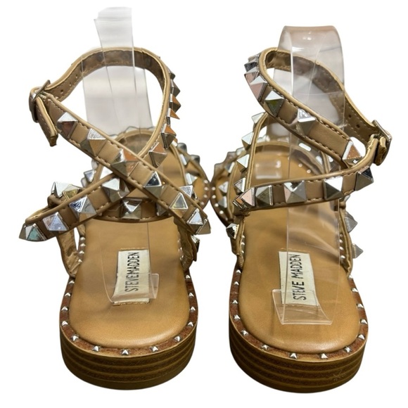 Steve Madden Womens Travel Rock Stud Sandals No Size Tan Gladiator Flats READ - Picture 4 of 12